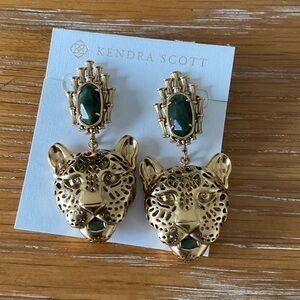 Kendra Scott Gold Panther Earrings with Green Stones